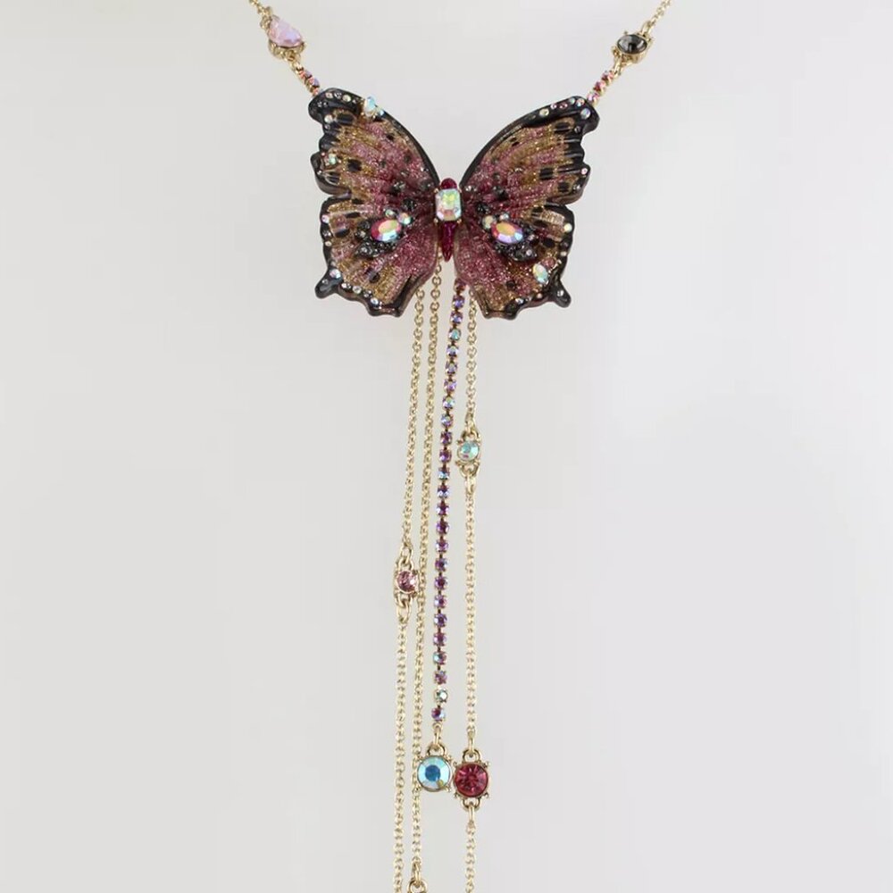 NWOT Betsey Johnson Gold Butterfly Y-Necklace Statement Fringe